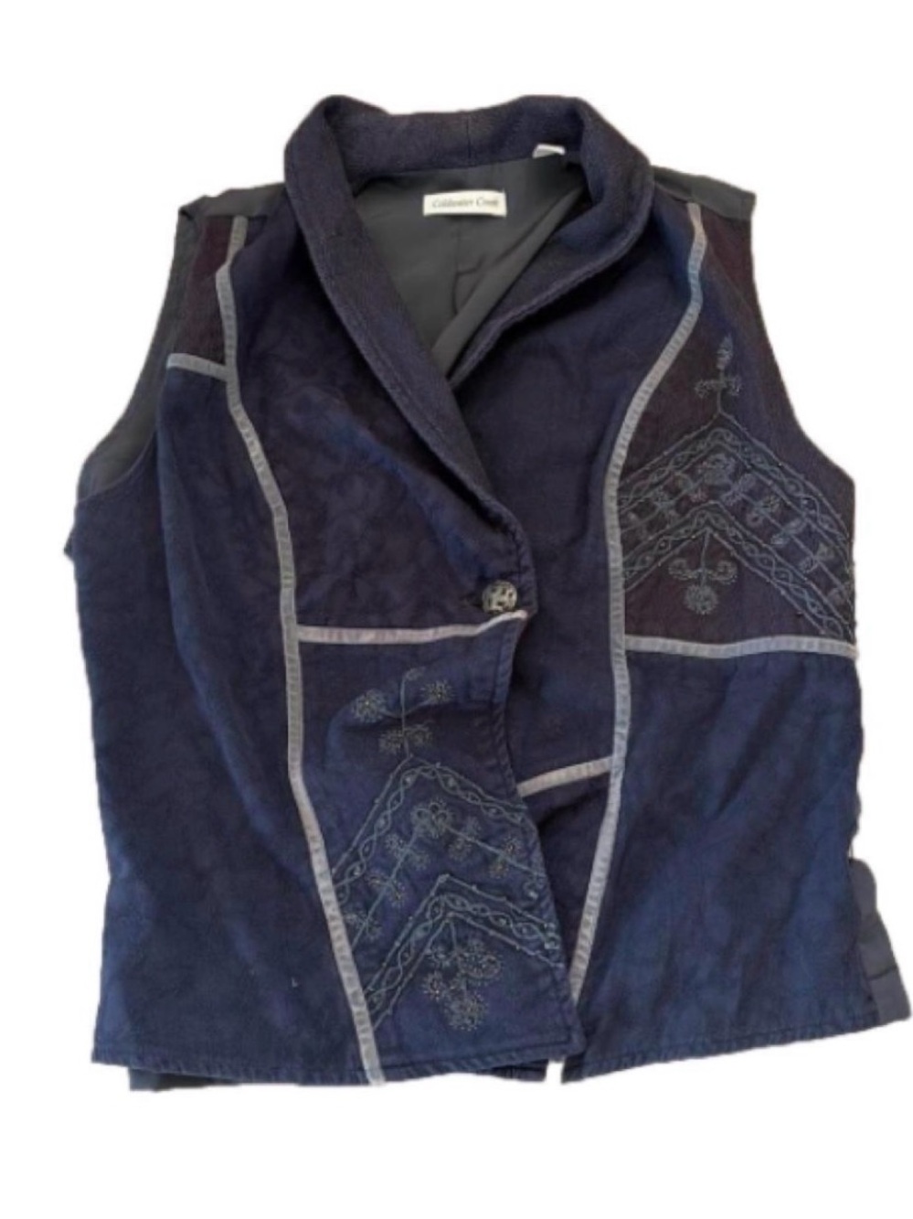 Coldwater Creek Navy Embroidered Vest with Contrast Trim